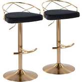 Charlotte Adjustable Swivel Bar Stool in Gold & Black Velvet (Set of 2)